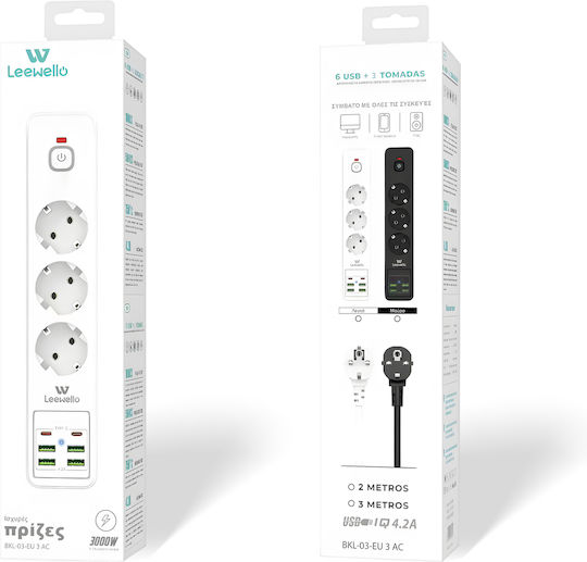 Leewello Power Strip with Surge Protection with 4 USB-A and 2 USB-C
