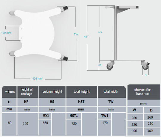 Weiko Τροχήλατο Τραπεζάκι Krankenpflege B47xT42xH79cm 01810