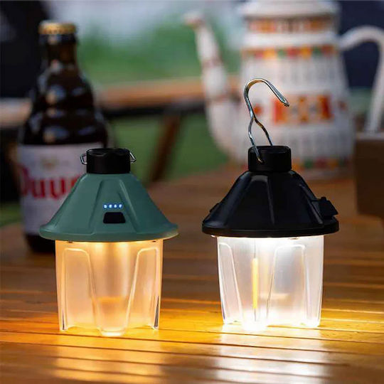 Φανάρι Led Επαναφορτιζόμενο για Camping με Φακό & Powerbank Μαύρο