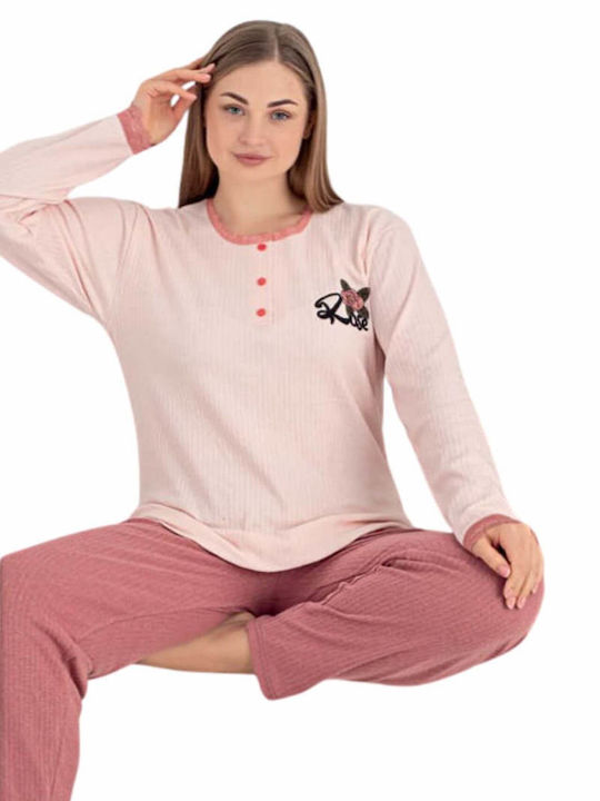 Lindros Winter Damen Pyjama-Set Baumwolle Rose