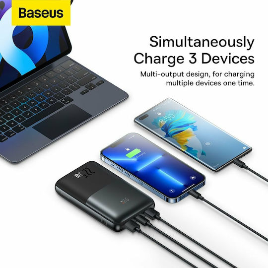 Baseus Bipow Pro Power Bank 20000mAh 22.5W с 2 USB-A порта и USB-C порт Power Delivery Черен