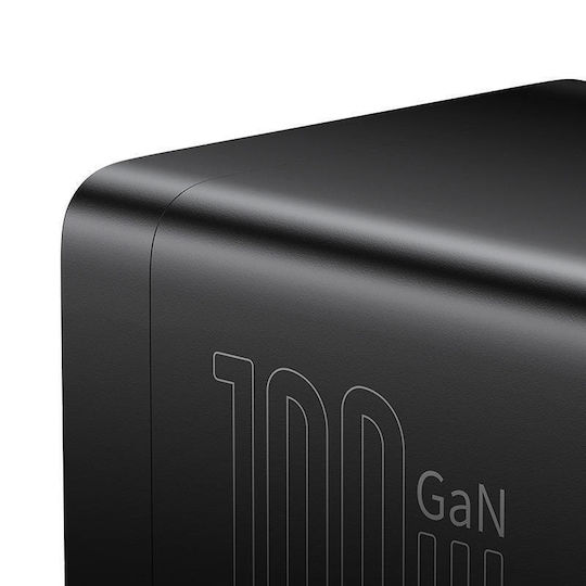 Baseus Ladestation GaN mit 2 USB-A Anschlüsse und 2 USB-C Anschlüsse 100W Schnellaufladung 4.0 in Schwarz Farbe (GaN3 Pro)