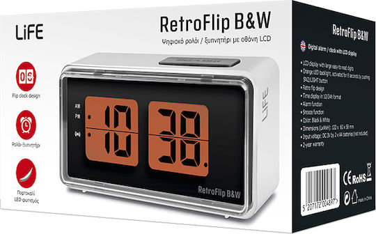 Life Retroflip B W Επιτραπέζιο Ψηφιακό Ρολόι LED με Ξυπνητήρι Πορτοκαλί 221-0383