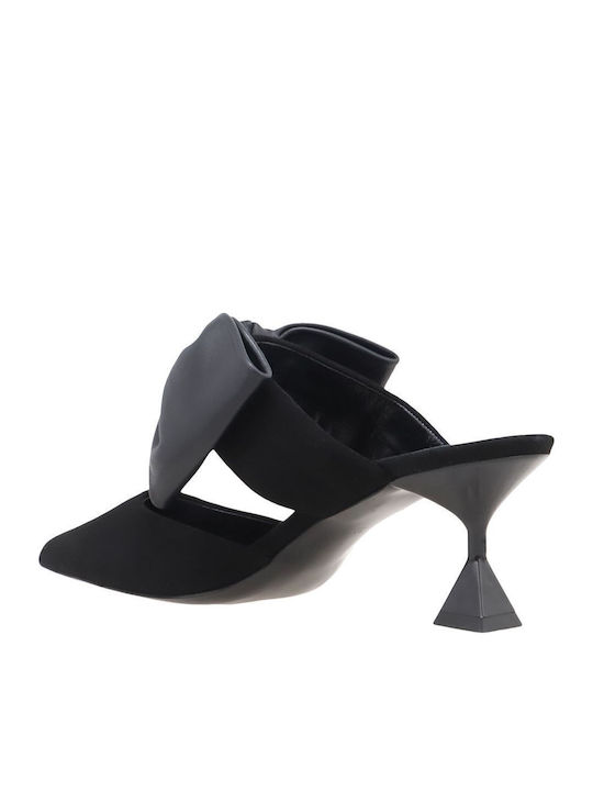 Suede Mules with Thin Low Heel in Black Color