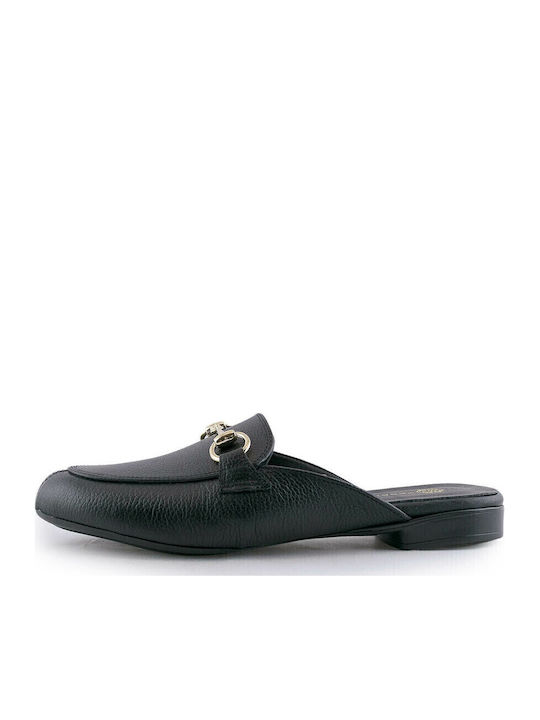 Leather Mules with Chunky High Heel in Black Color