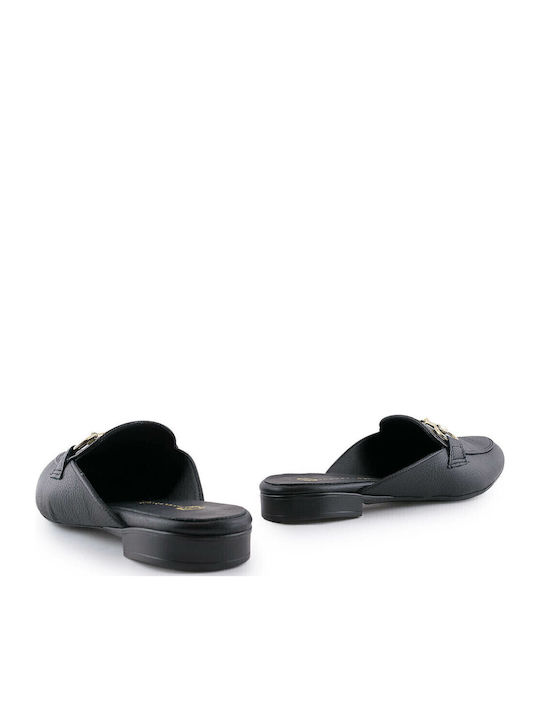 Leather Mules with Chunky High Heel in Black Color