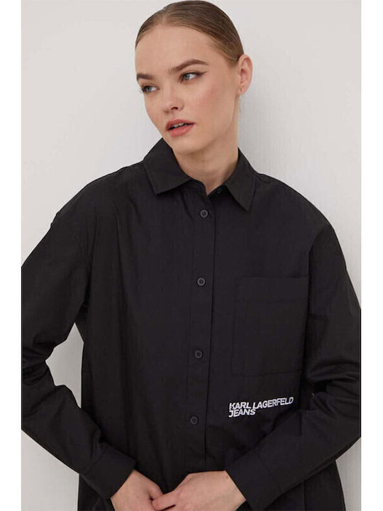 Women's Denim Long Sleeve Shirt Black