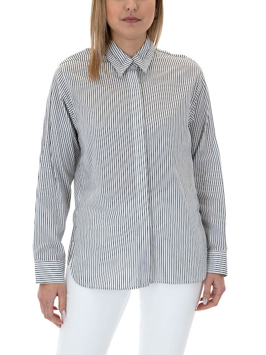 Kendall + Kylie Women's Striped Long Sleeve Shirt White