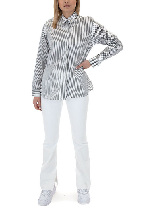 Langärmelig Damen Hemd White Gestreift