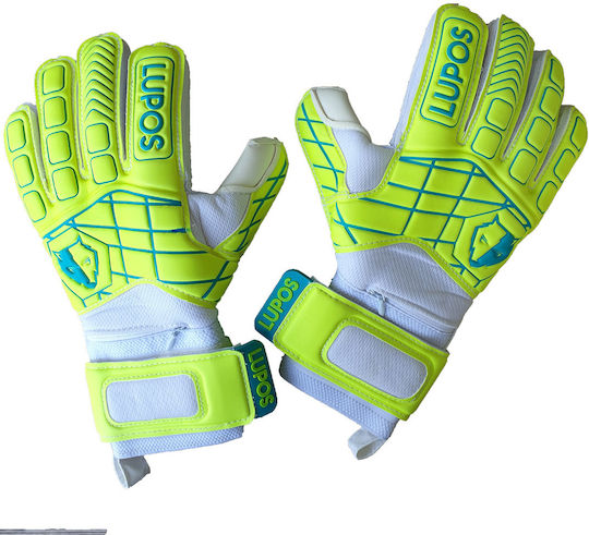 Lupos Lime Training Goalkeeper Gloves — German Soft Latex — Flat Cut —yellow/blue