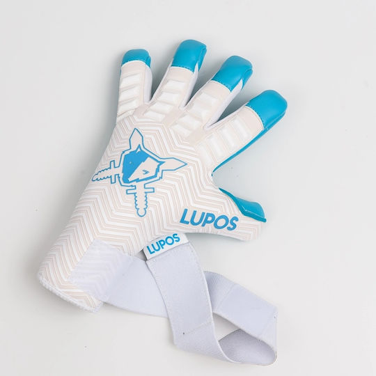 Lupos Gladiator Pro Goalkeeper Gloves — German Latex Contact — Hybrid Cut — White Blue