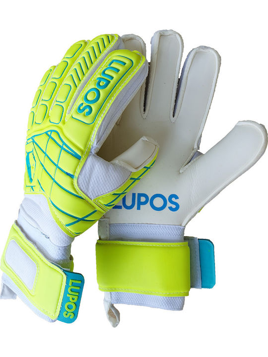 Lupos Lime Training Goalkeeper Gloves — German Soft Latex — Flat Cut —yellow/blue