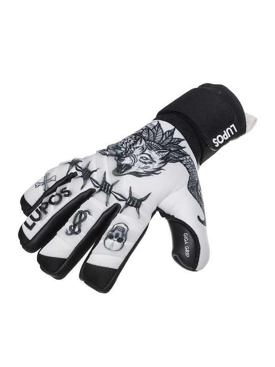 Lupos Tattoo Mănuși de Portar — Latex German Giga Grip — Croială Negativă — Albe Negre