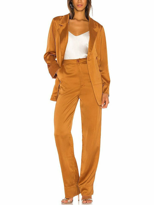 Damen Hoch tailliert Stoff Hose Tabac Braun