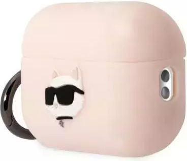 Karl Lagerfeld Choupette Head 3D Hülle Silikon mit Haken in Rosa Farbe für Apple AirPods Pro 2