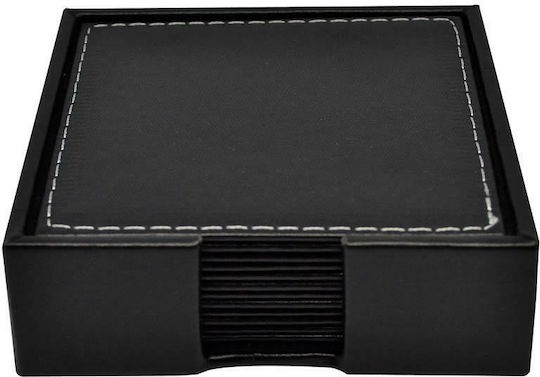Ankor PU Black Coasters with Stand 10x10cm 6pcs
