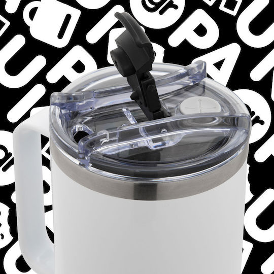 Koupakoupa Bts Signs Becher mit Griff Thermosflasche Rostfreier Stahl BPA Frei 1.2lt Braun mit Stroh und Handgriff