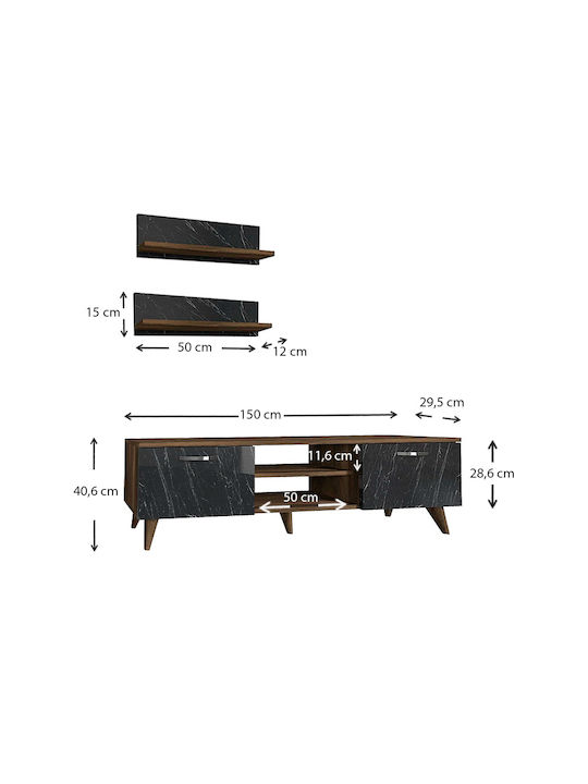 Животно помещение ТВ единица Colin Walnut / Black marble effect Д150xШ30xВ40.6бр
