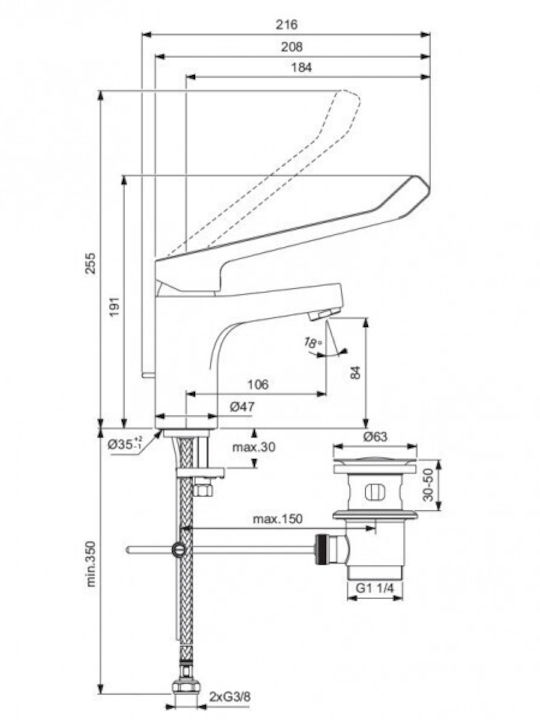 Ideal Standard Αναμεικτική Μπαταρία Νιπτήρα Κόκκινη