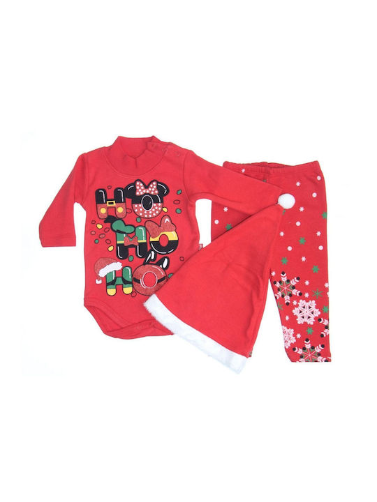 Pabbuc Baby Baby Bodysuit Set Long-Sleeved with Pants RED