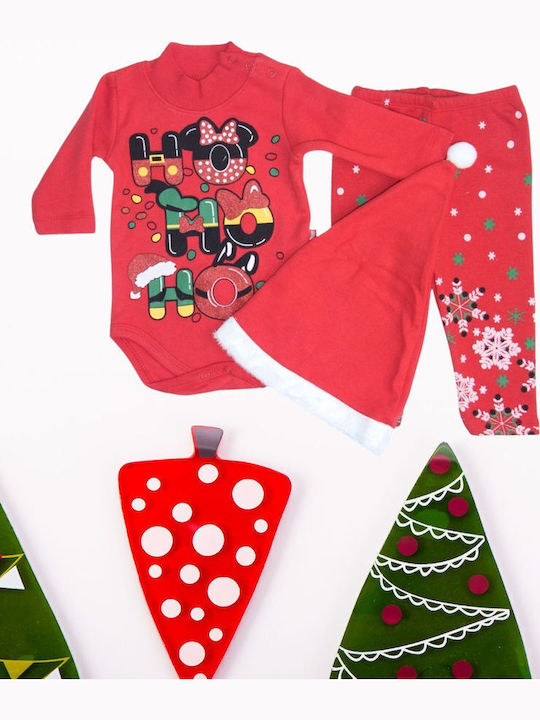 Pabbuc Baby Set Body pentru Bebeluși Mânecă lungă cu Pantaloni Red 3buc
