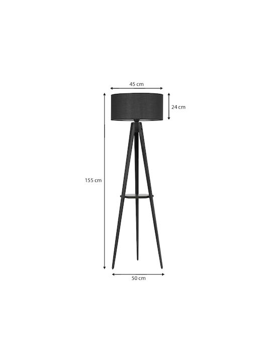 Megapap Floor Lamp H155xW45cm. with Socket for Bulb E27 Black