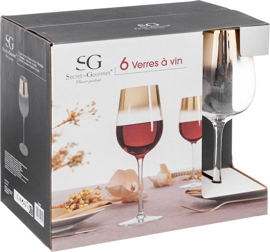 Secret de Gourmet Arya Σετ Ποτήρια για Λευκό Κρασί από Γυαλί Διάφανο-Χρυσό Κολωνάτα 6τμχ