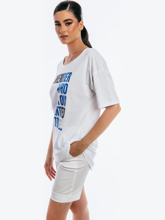 Women's Blouse Cotton Short Sleeve Blue