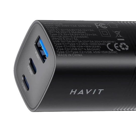 Havit Încărcător Fără Cablu 65W Quick Charge 2.0 Negruς (Uc20)