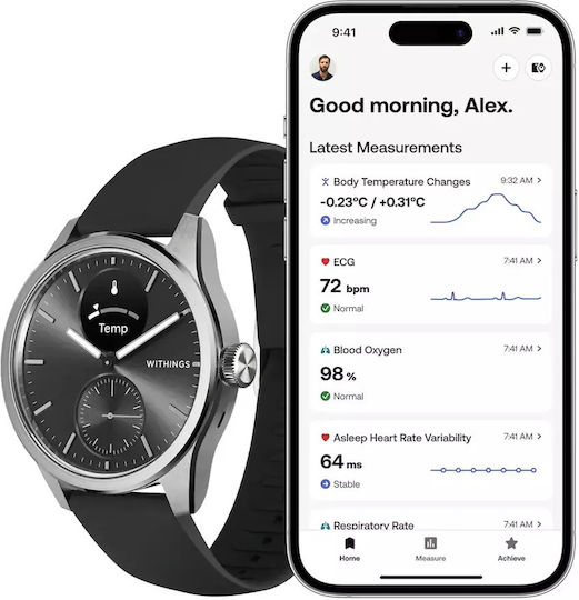Withings ScanWatch 2 Stainless Steel 42mm Αδιάβροχο με Παλμογράφο (Μαύρο)