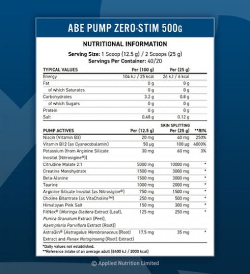 Applied Nutrition Abe Pump Pre Workout Supplement 500gr Blue Razz