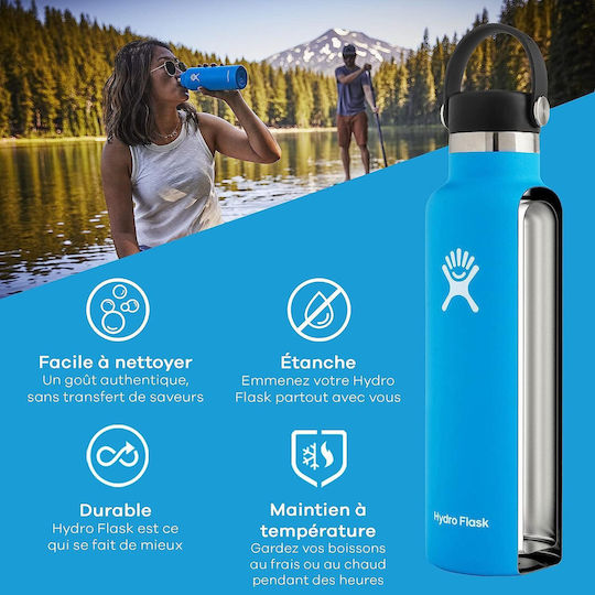 Hydro Flask Стандартна Уста с Гъвкав Сламка Капачка Бутилка Термос Неръждаема Стомана Без BPA 621мл Черен