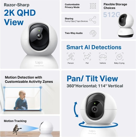 TP-LINK Tapo C220 v1 IP Surveillance Camera Wi-Fi Full HD+ 4MP with Two-Way Communication and Lens 4mm
