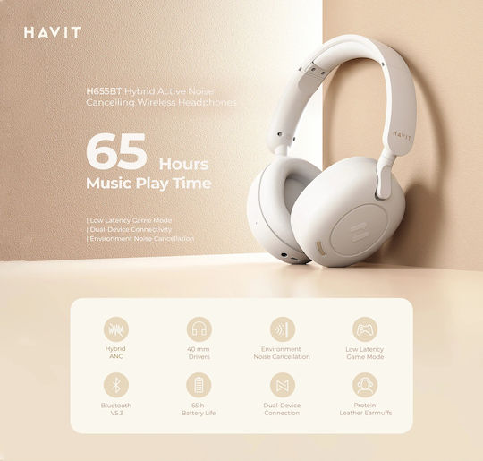 Havit H655BT Wireless / Wired On Ear Headphones with 76 hours of Operation Beige