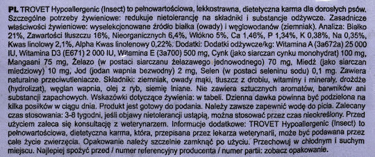 Trovet Hypoallergenic Insect 3кг Суха Храна без Зърнени храни и Глутен за Възрастни Кучета с Картофи, Птици, Черен дроб и Ориз