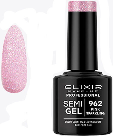 Elixir Semi Gel Halb-permanenter Nagellack 962 Pink Sparkling mit Glitter 8ml 1Stück