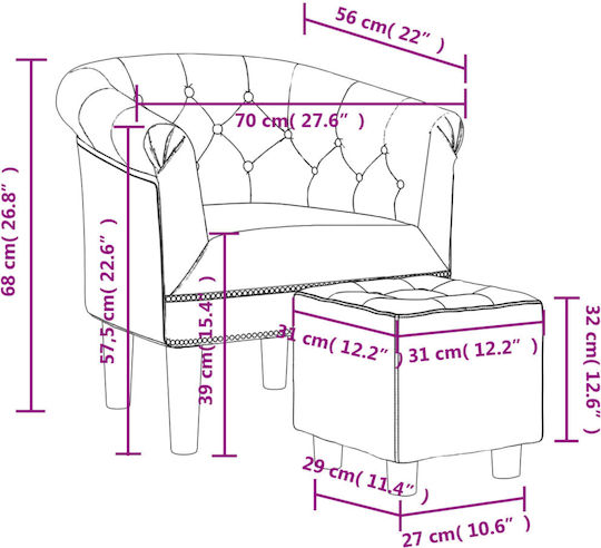 Μπάρελ Sessel mit Fußhocker Silver 70x56x68cm