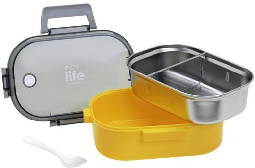 Ecolife Spoon Cutie de Prânz din Inox Galbenă cu Compartimente 900ml