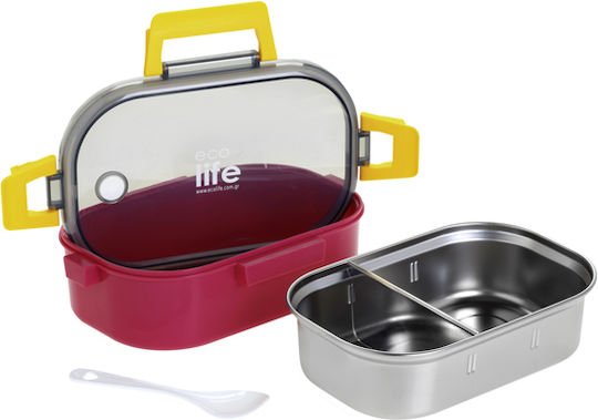 Ecolife Spoon Recipient pentru Mâncare Inox Roz cu Compartimente 900ml