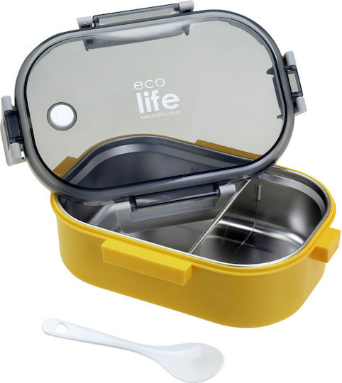 Ecolife Spoon Cutie de Prânz din Inox Galbenă cu Compartimente 900ml