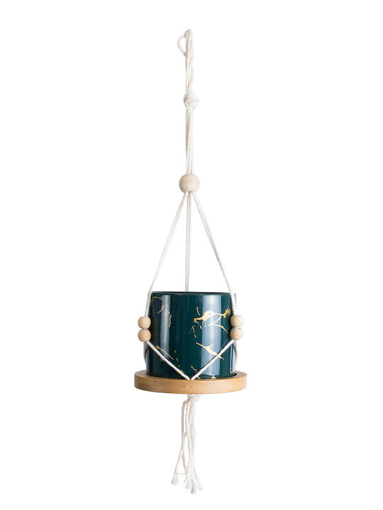 GloboStar Tallinn Hanging Planter Ceramic Green 10x10x40cm.