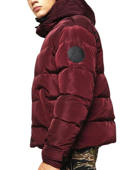 Diesel Geacă pentru bărbați de iarnă Puffer Burgundy