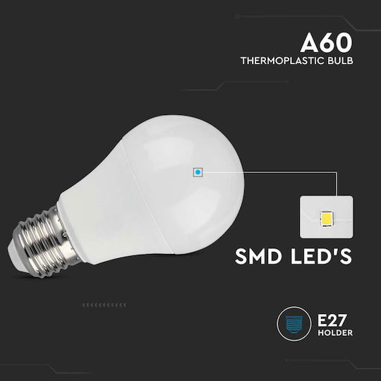 V-TAC LED-Lampe 10.5W 110mm für Fassung E27 und Form A60 Naturweiß 1055lm