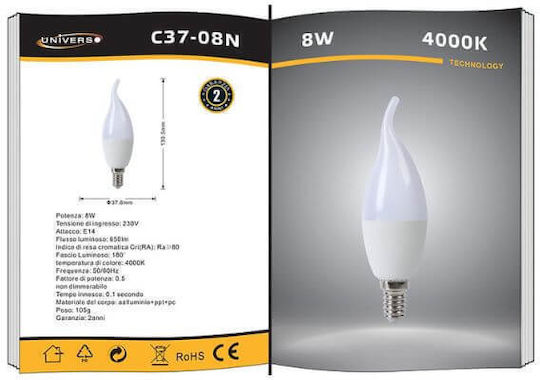 Universo Illuminazione Λάμπα LED 8W για Ντουί E14 Φυσικό Λευκό 650lm
