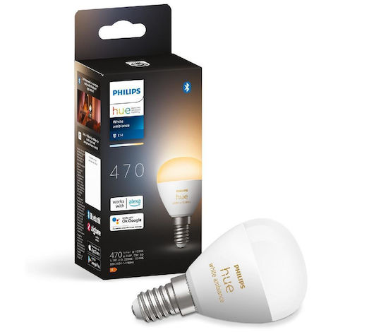 Philips Smart Λάμπα LED 5.1W για Ντουί E14 και Σχήμα P45 Ρυθμιζόμενο Λευκό 470lm Dimmable