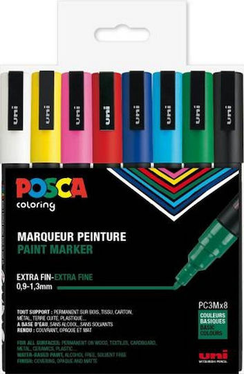Uni-Ball Posca Pc 3m Fine Permanent Markers 1.3mm Colorful 8pcs