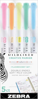 Zebra Markers Fluorescent Set 5pcs