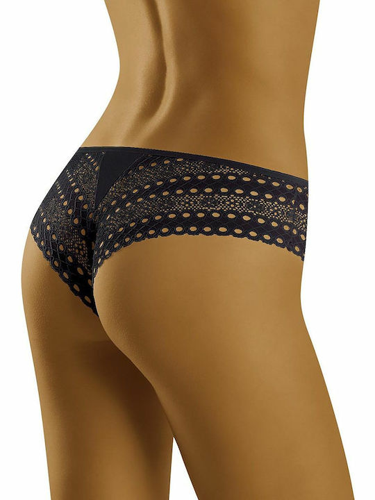 Wolbar Cotton Women's String with Lace Black