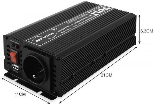Volt Инвертор за кола 600W за преобразуване на 12V DC в 220V AC