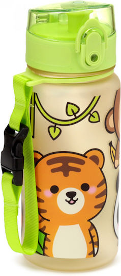 Puckator Adoramals Wild Pop Top Kids Water Bottle Plastic with Straw Green 350ml